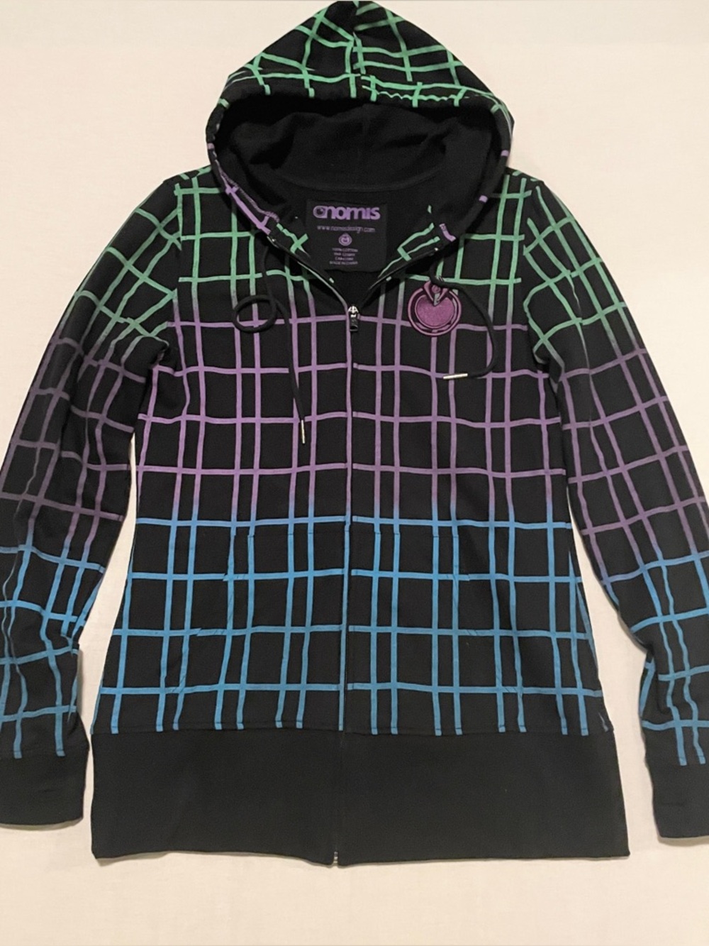 NOMIS Design Y2K Rainbow Grid Full Zip Hoodie Longline Thumbholes Medium